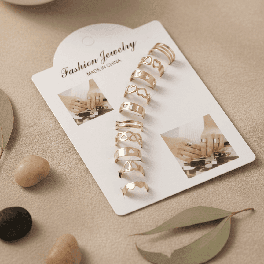 10 Pcs Adjustable Alloy Rings Set for Women & Girls – Stackable Fashion Jewelry Collection