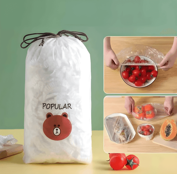100 PCS Disposable Food Cover Plastic Bags – Transparent Fresh Food Storage & Wrap Bags