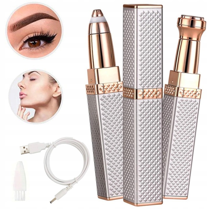 2-in-1 Flawless Facial Hair Remover & Eyebrow Trimmer | USB Rechargeable, Painless & Portable | White