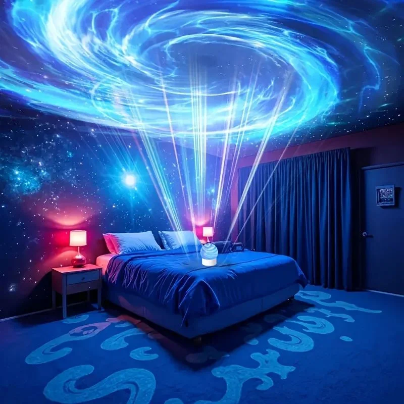 2-in-1 Ocean Wave Projector Light & Northern Aurora Lamp | 16 Colors RGB Night Light Projector  | Bedroom Mood Lamp - View 5
