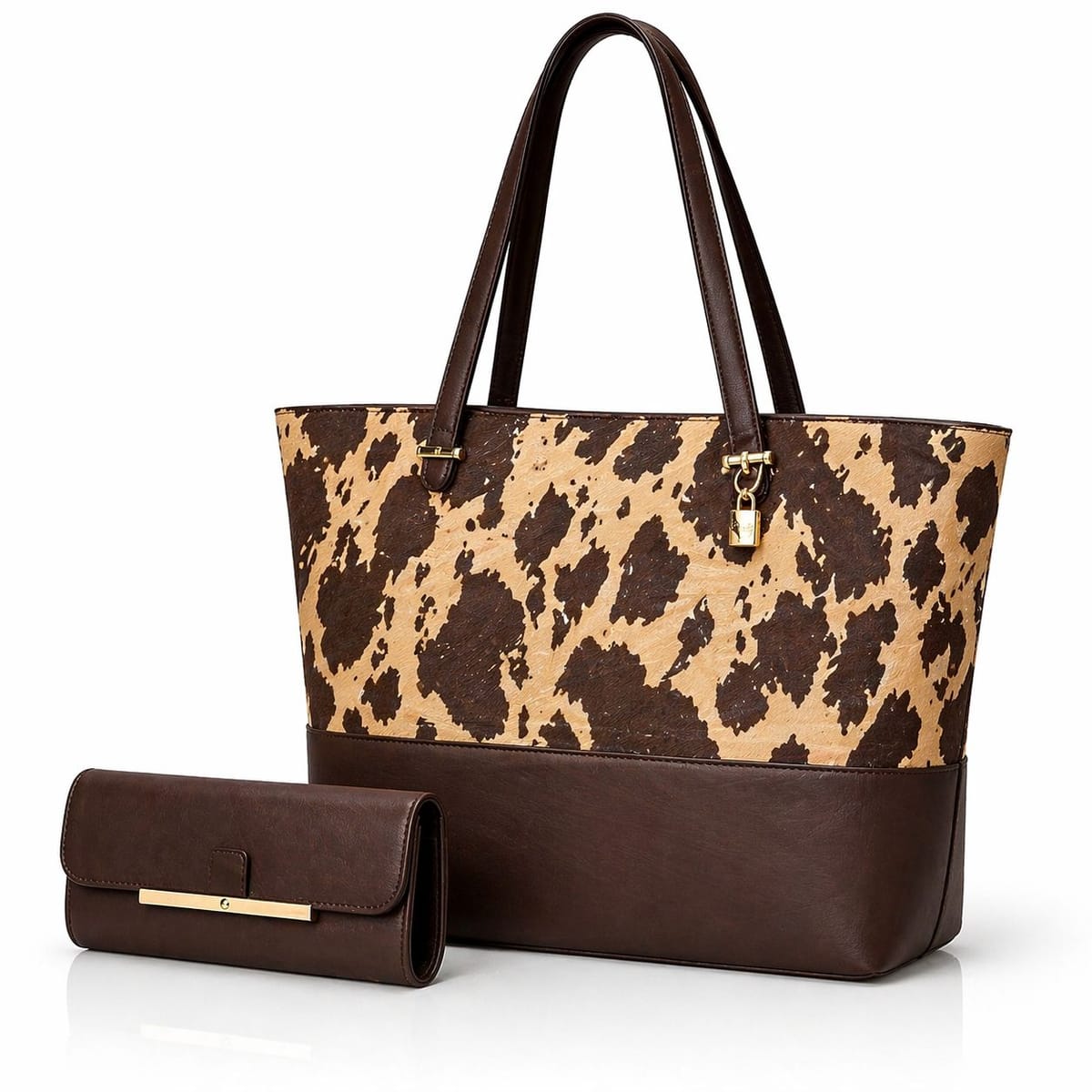 2 Pcs Premium Cow Print Tote Bag Set for Women – Stylish Shoulder Handbag with Matching Pouch