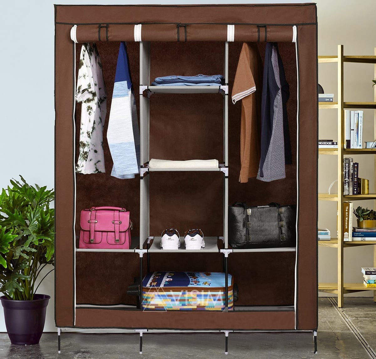 3 Door Fancy &amp; Portable Foldable Closet Wardrobe Storage Organizer with Shelves Foe Multi Purpose