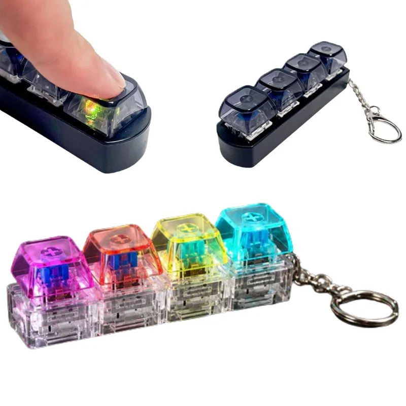 4-Key Mechanical Keyboard Clicker Keychain | Portable Mechanical Switch Fidget Toy | Stress Relief Finger Clicker | Tactile Keyboard Keychain with light | Random Color