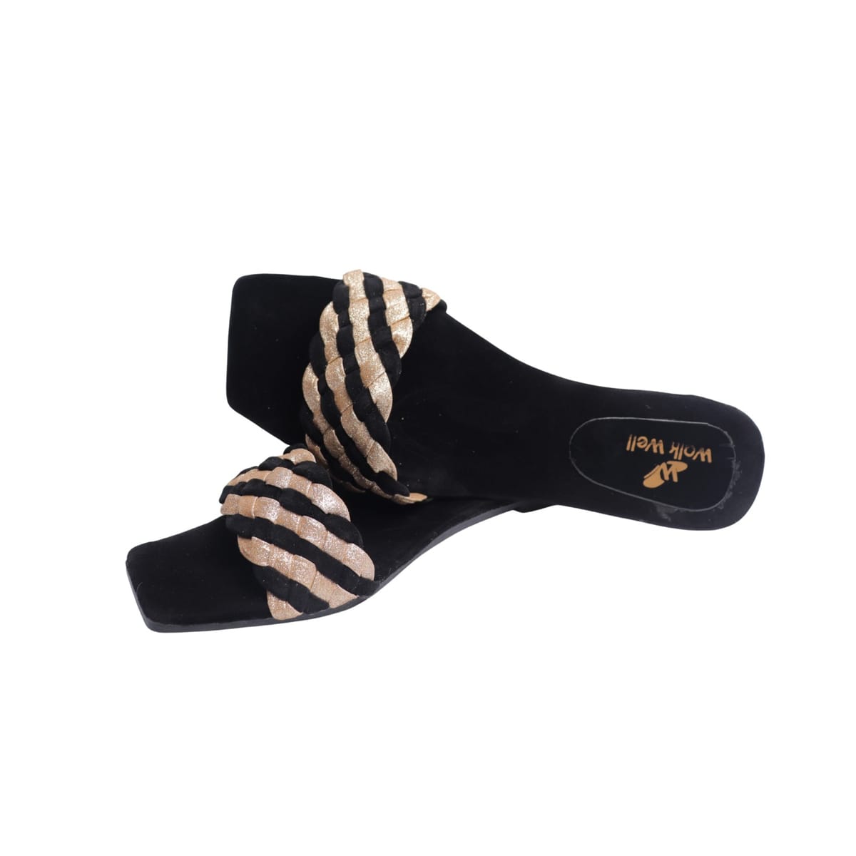 Black Bhunae Patta Flat Sandals With Golden Braided Accent Elegant Comfortable Footwear For Stylish Festive And Casual Use | With Box