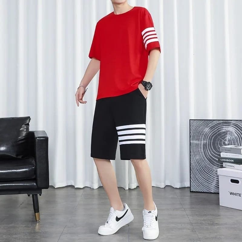 Black Trendy Printed Tracksuit for Men and Boys – Soft and Comfortable Fabric Summer T-Shirt and Shorts Printed Tracksuit Casual Sportswear Set