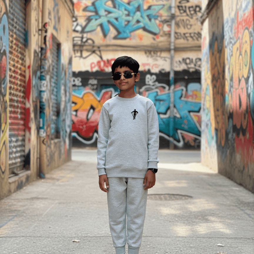 Boys Grey Tech Crew Neck Sweater – Soft Cotton Blend Sweatshirt | Casual Warm Long Sleeve Top for Fall & Winter FOR BABY AND KIDS
