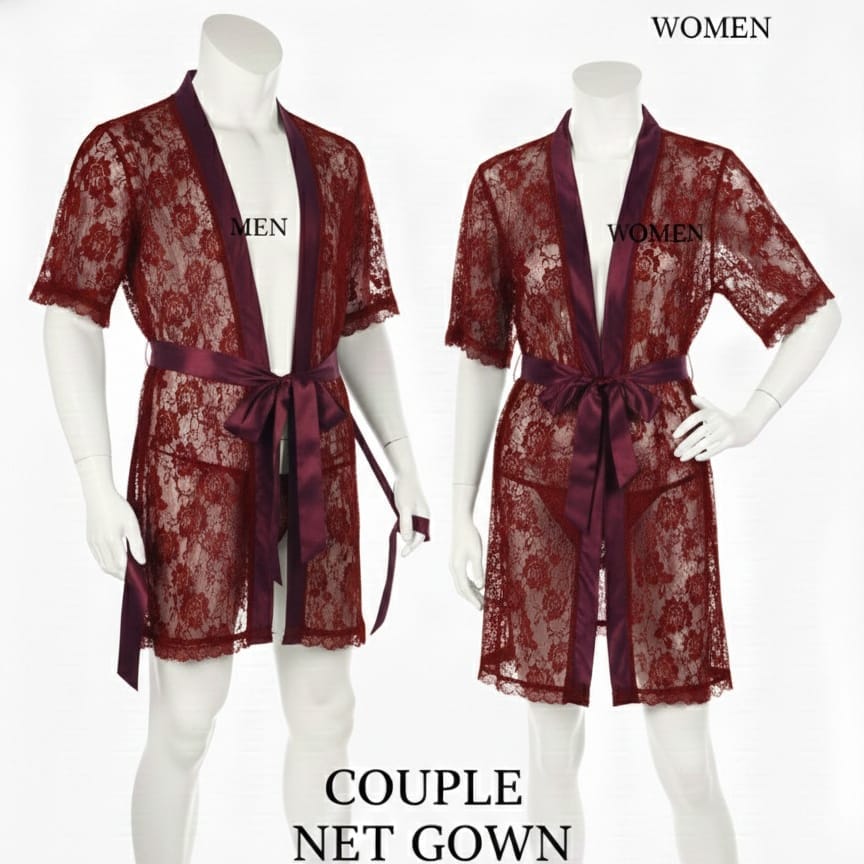 Couple Matching Romantic Robe / Gown Set – Sensual Net Nightwear for Men & Women (Pack of 2) | SKU: DC-C004
