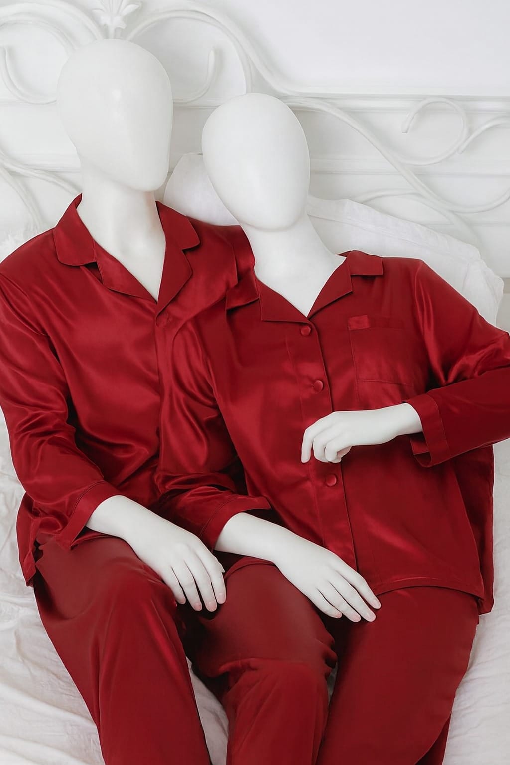 Couple Night Suit Silk Satin Pajama Set – Long Sleeve Top & Pants | SKU: DC-C011 (4 Pcs)