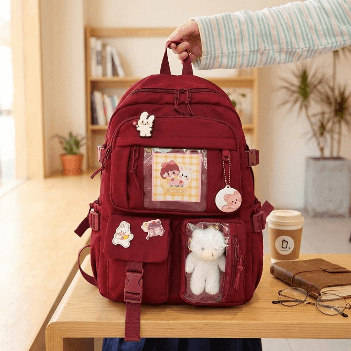 Cute Women Backpack Multi Pocket Canvas School Bag White Student Bag For Teenage Girls