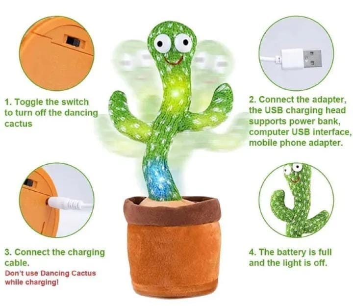 Dancing Cactus Toy | Talking Cactus | Tree Cactus Plush Toy for Children, Kids & Toddlers - Rechargeable Cactus Toys For Kids - With Box