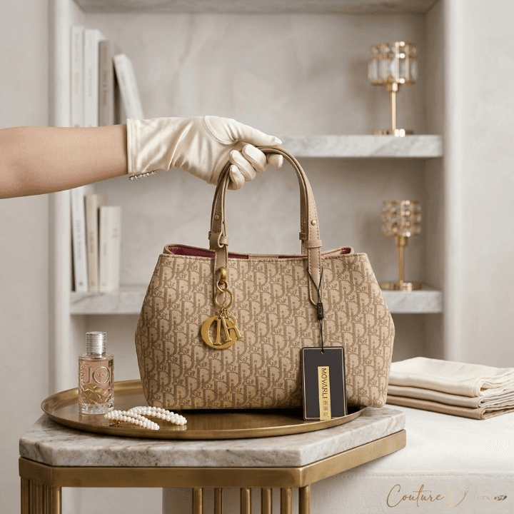 Designer Tote Handbag Monogram Pattern With Golden Charm Elegant Fashion Accessory