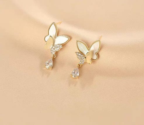 Double Butterfly Hanging Pearl Earings / Earrings Women's Earrings for Gift / for girls