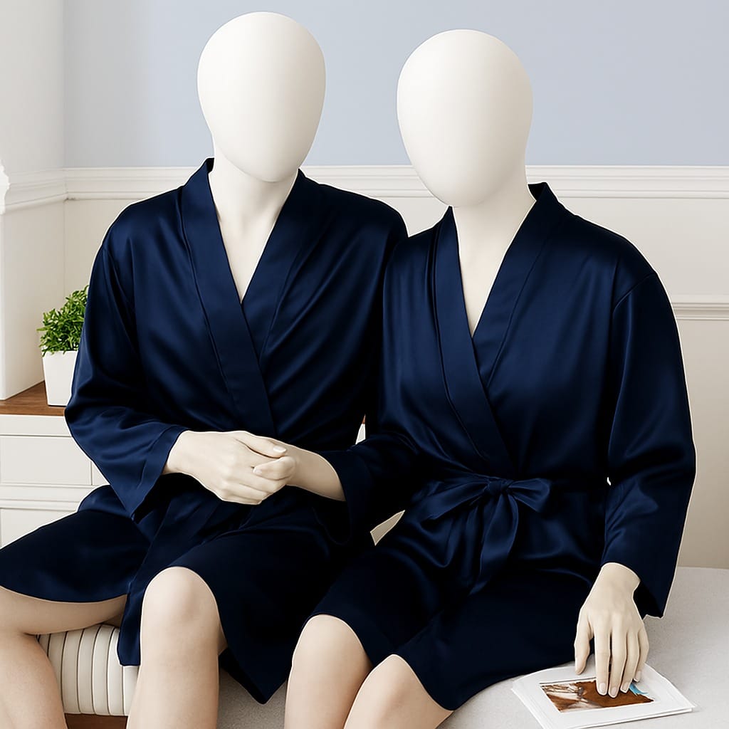 Elegant Silk Couple Gown / Robe Set – Wrap Style with Waist Belt (2 Pcs) | DC-C008