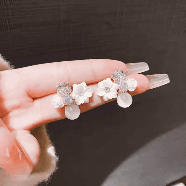 Flower Crystal Korean Earrings – Elegant Women’s Fashion Jewelry in Multiple Colors (Black, Blue, Red, Yellow, Green, Sky Blue, Purple, Light Pink, Dark Pink (AXT-104) - View 3