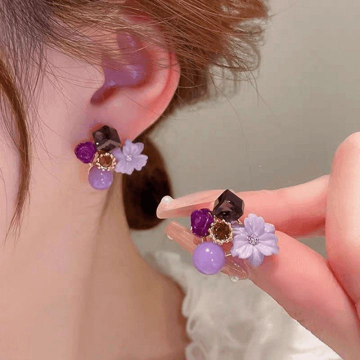 Flower Crystal Korean Earrings – Elegant Women’s Fashion Jewelry in Multiple Colors (Black, Blue, Red, Yellow, Green, Sky Blue, Purple, Light Pink, Dark Pink (AXT-104) - View 4