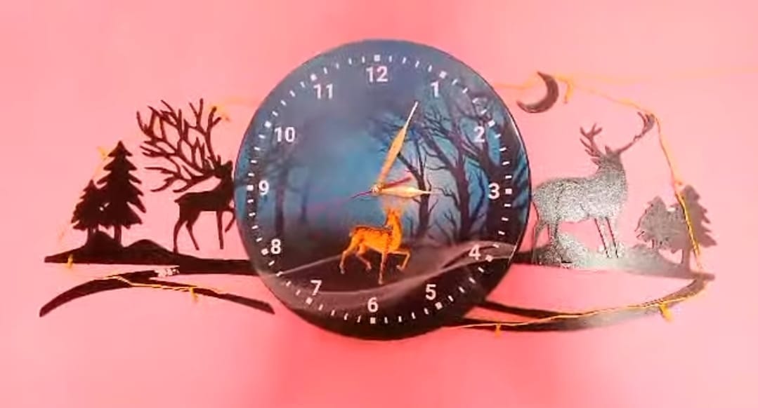 Forest Figure Deer Blue Jungle Clock Wall Clock, Fancy Clocks For Bedroom and Drawing Room