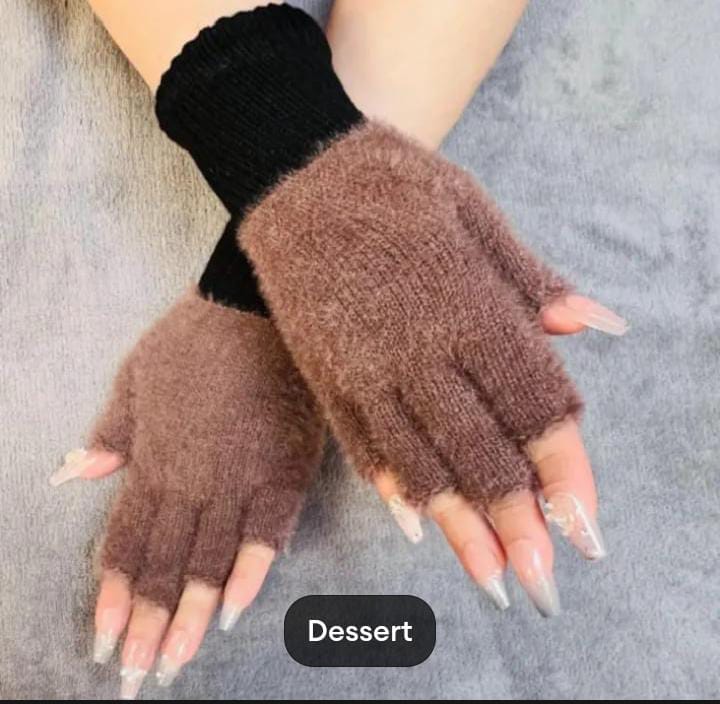 Girls Soft Plush Half Finger Gloves | Warm Fuzzy Fingerless Winter Gloves for Writing, Typing & Outdoor Use random colours