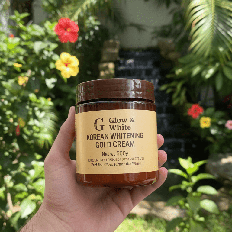 Glow & White Korean Whitening Gold Cream for radiant, bright, and nourished skin care.