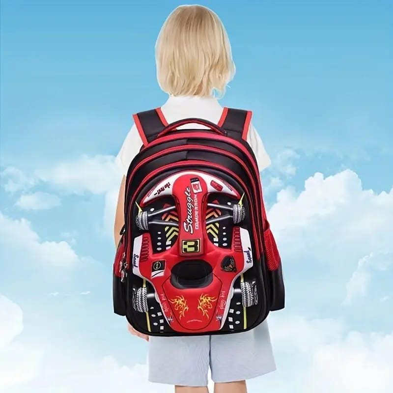 Kids Racing Car Nylon Backpack | Lightweight School Bag for Boys & Girls | Durable Travel & Casual Backpack