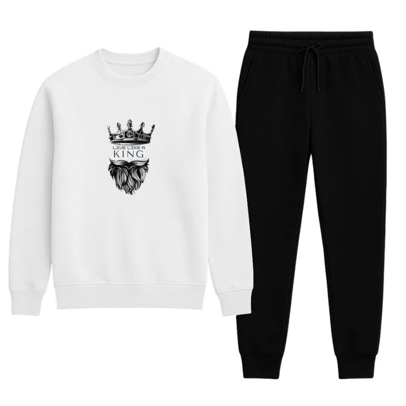KING Printed White Tracksuit Sweatshirt & Trouser | Warm & Comfortable Winter Wear | Large