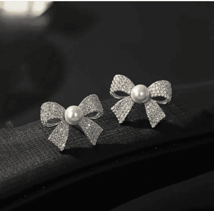 Korean Elegant Zircon Bow style Earrings Pearl style Bow Earrings For Girls
