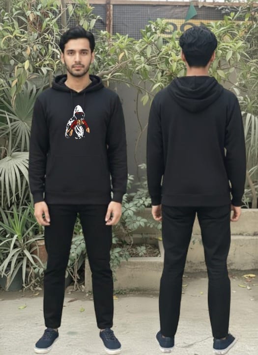 Men's Trendy Printed Tracksuit Black Casual Sportswear Sweat Suit Comfortable Fit
