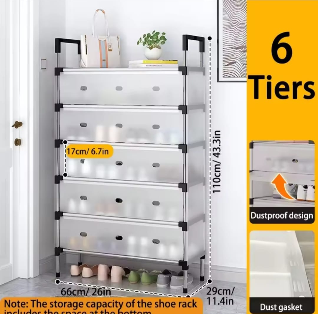 Multi Layer Dustproof Shoe Rack Organizer With Cover Foldable Plastic Shoe Storage Cabinet Durable Quality