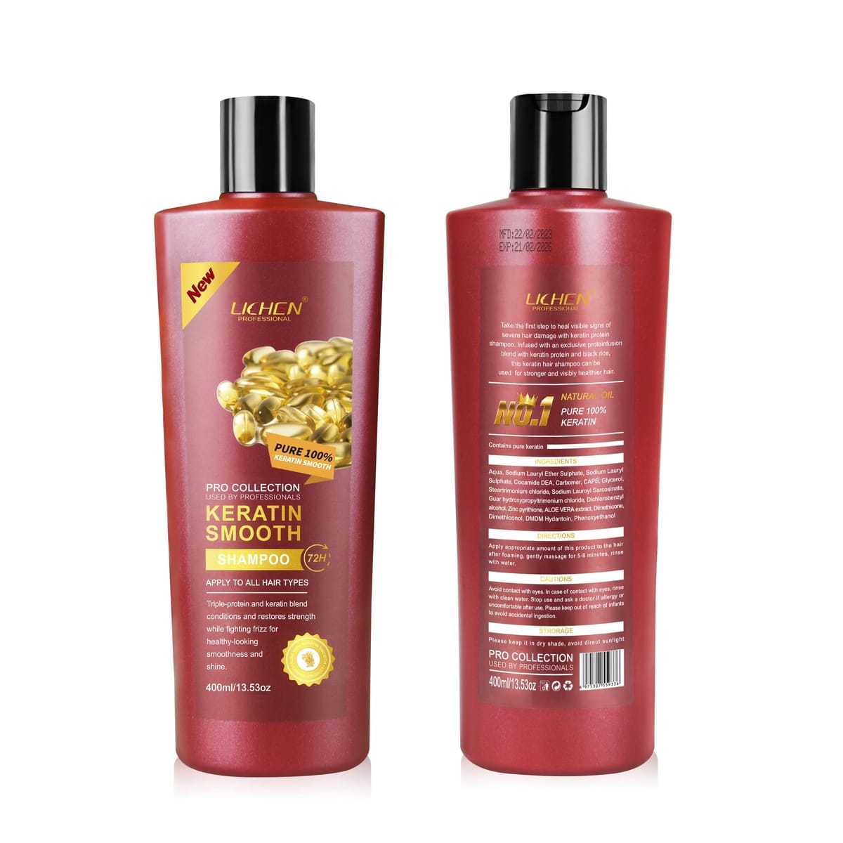 Pack Of 01 - Lichen Professional Shampoo Set 400ml – Keratin, Rice Water, Coconut, Peppermint, Red Onion, Argan Oil