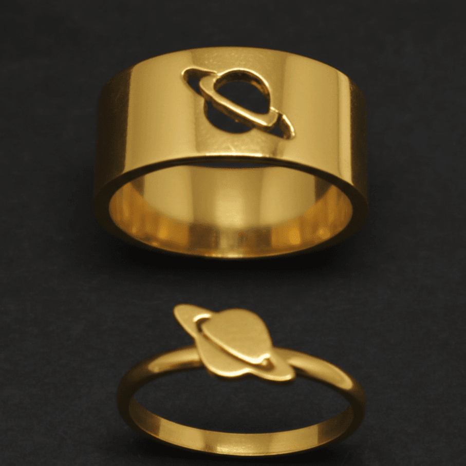 Planet Saturn Promise Couple Rings With Elegant Design And Symbolic Meaning For Special Bond Adjustable Size