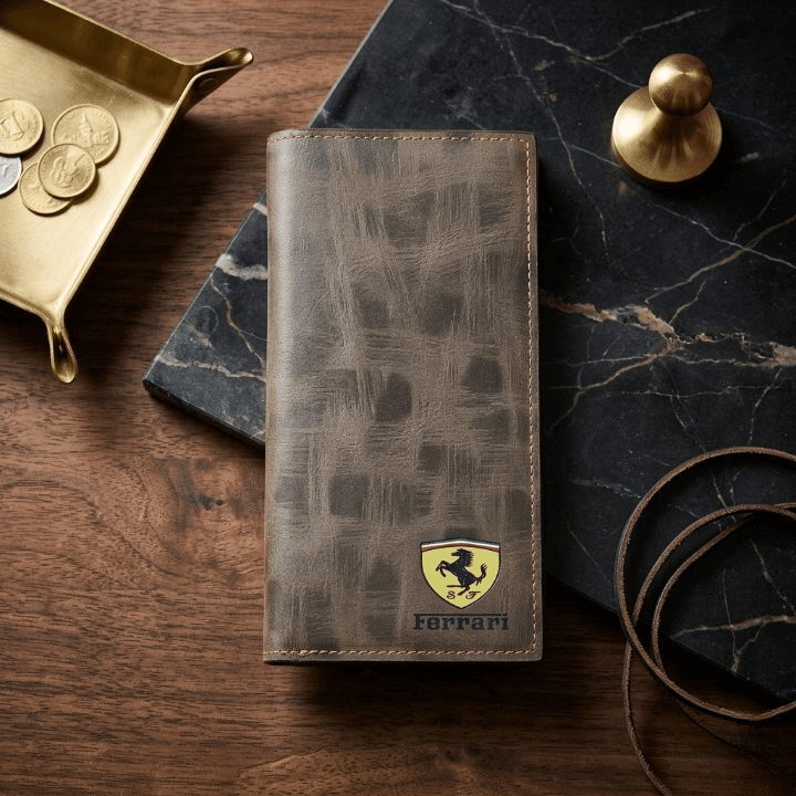 Premium Ferrari Inspired Long Wallet – Slim Bi-Fold Men’s Clutch & Travel Organizer with Elegant Logo Detail