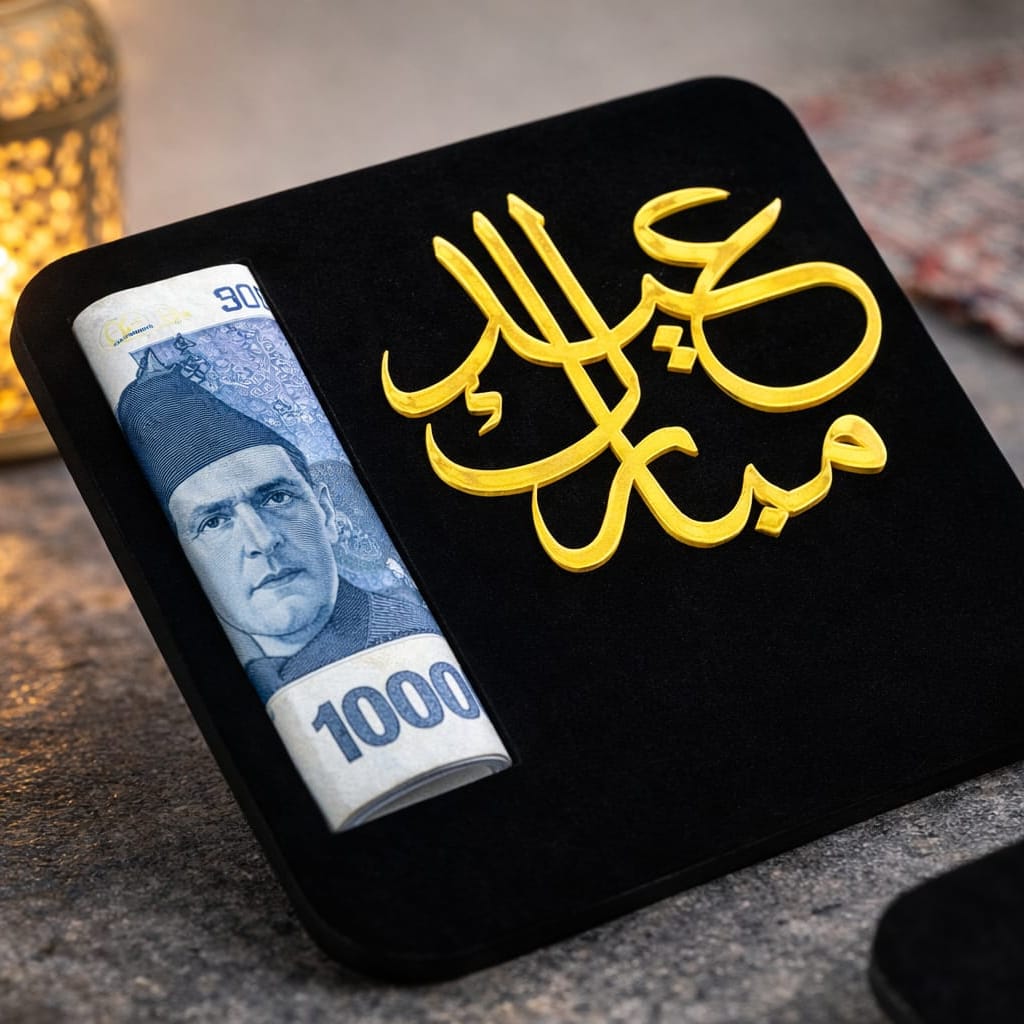 Premium Wooden & Acrylic Eidi Envelope – 4x4 Inch Reusable Eid Money Gift Card Holder with Elegant Festive Design