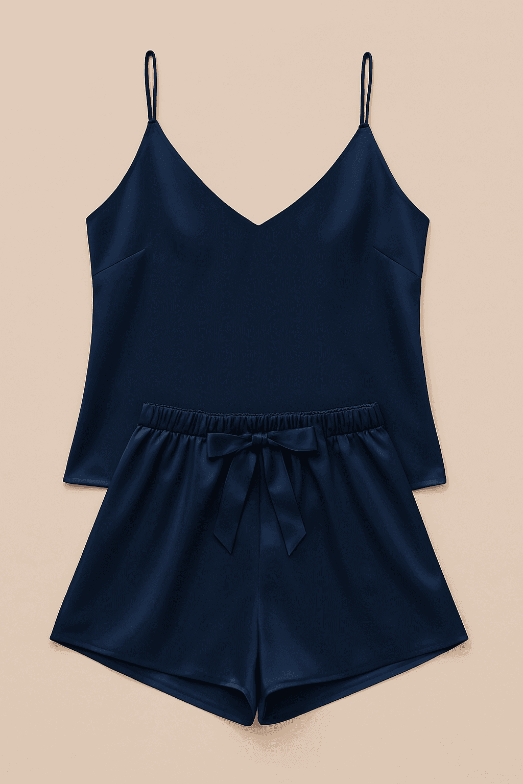 Satin Sleepwear Set featuring a luxe camisole and shorts Silky soft, lightweight, and elegantly tailored for cozy, stylish nights - Free Size