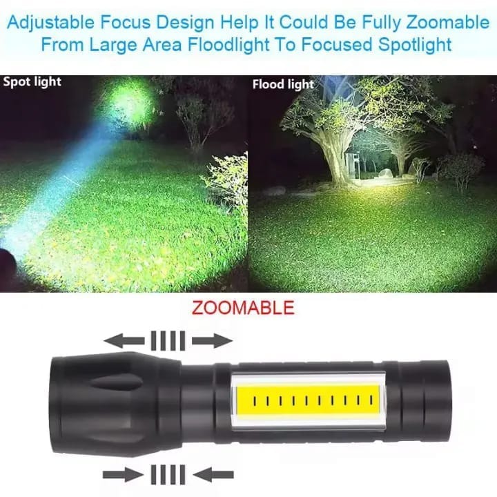Super Bright USB Rechargeable Plastic Flashlight with Side Light – Compact, Durable & Powerful LED Torch