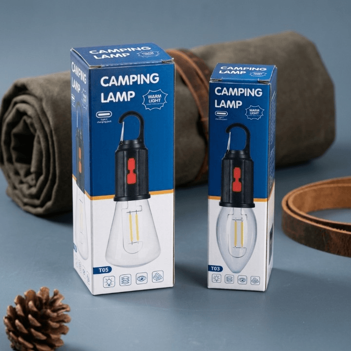 T03 & T05 Portable Warm Light Camping Lamp with Hanging Hook – Rechargeable Emergency LED Lantern