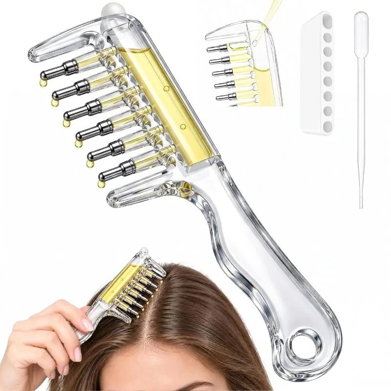 Transparent Hair Oil Applicator Comb | Refillable Scalp Massage Comb with Built-In Oil Reservoir | Leakproof Hair Serum Distribution Brush | Unisex