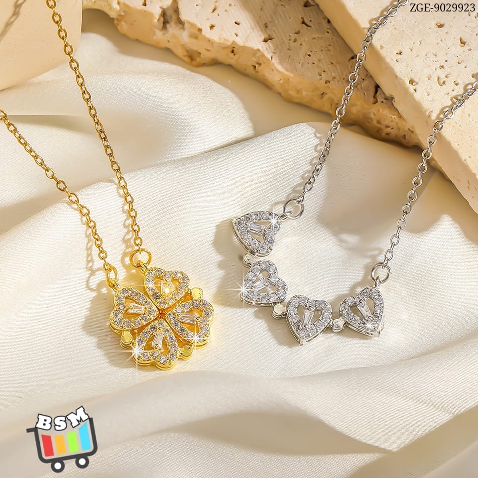 ZGE-923 Korean Magnetic 4 Leaf Clover Pendant Necklace – Elegant 2 Ways Wearable Jewellery for Women
